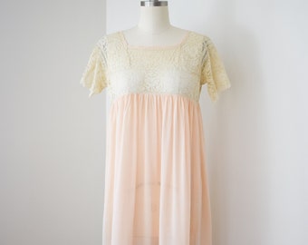 Antique 1920s Silk and Lace Nightgown | XS- S | Vintage 20s Ballet Pink and Lace Dress with Empire Waist