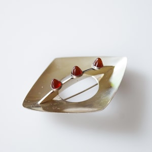 1970s Kultaseppa Solavaara Sterling + Carnelian Modernist Brooch | Vintage Finnish Silver Pin