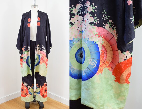 Antique 1920s Silk Pajama Robe and Pants Set | M | 20… - Gem