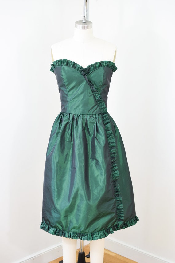 Vintage 1970s/80s Victor Costa Green Taffeta Cock… - image 2