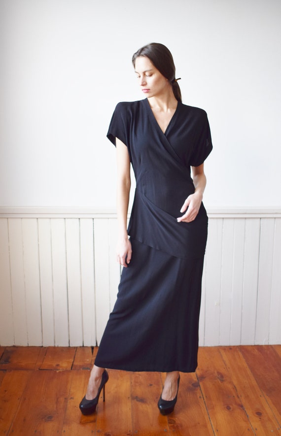 Rare 1940s Gilbert Adrian Black Rayon Crepe Gown … - image 4