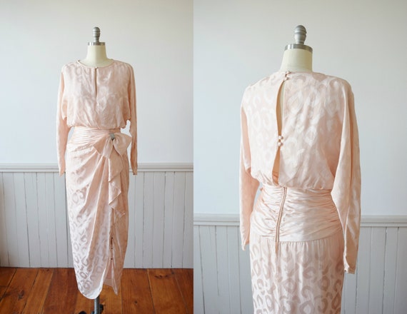 Pink Silk Leopard Print Gown | 1980s Pink Silk Dre