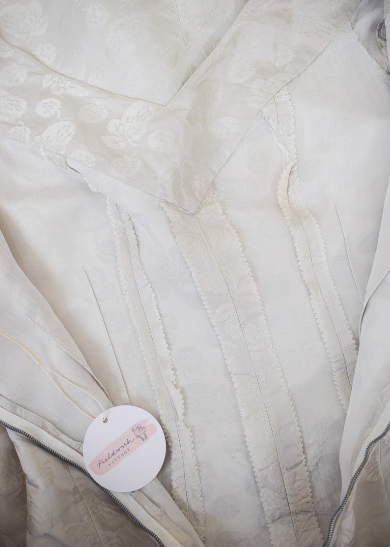 Vintage 1950s/1960s Silk Dress by Adele Simpson S/M 50s/60s White Silk Satin Jacquard Wiggle Sheath Dress Wedding Dress Bridal Gown image 10