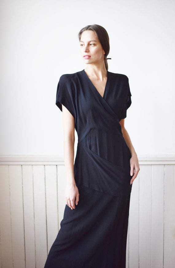 Rare 1940s Gilbert Adrian Black Rayon Crepe Gown … - image 2