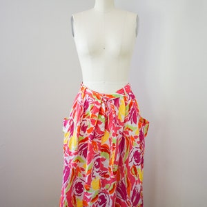 Vintage 1980s Guy Laroche Summer Dress Set M/L 80s Colorful Neon Linen and Cotton Skirt and Blouse image 8