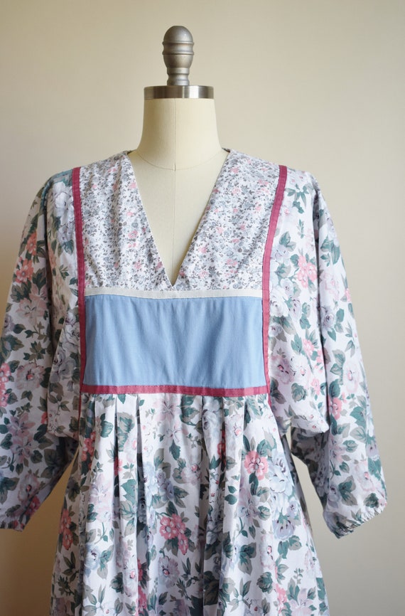 1980s Floral Cotton Balloon Sleeve Dress | Vintag… - image 4