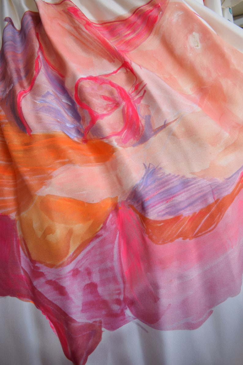 Vintage Y2K Isaac Mizrahi Painted Silk Gown S Designer Floral Print Gown Bridal Wedding Dress image 9