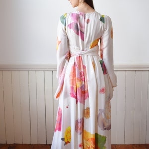 Vintage Y2K Isaac Mizrahi Painted Silk Gown S Designer Floral Print Gown Bridal Wedding Dress image 7