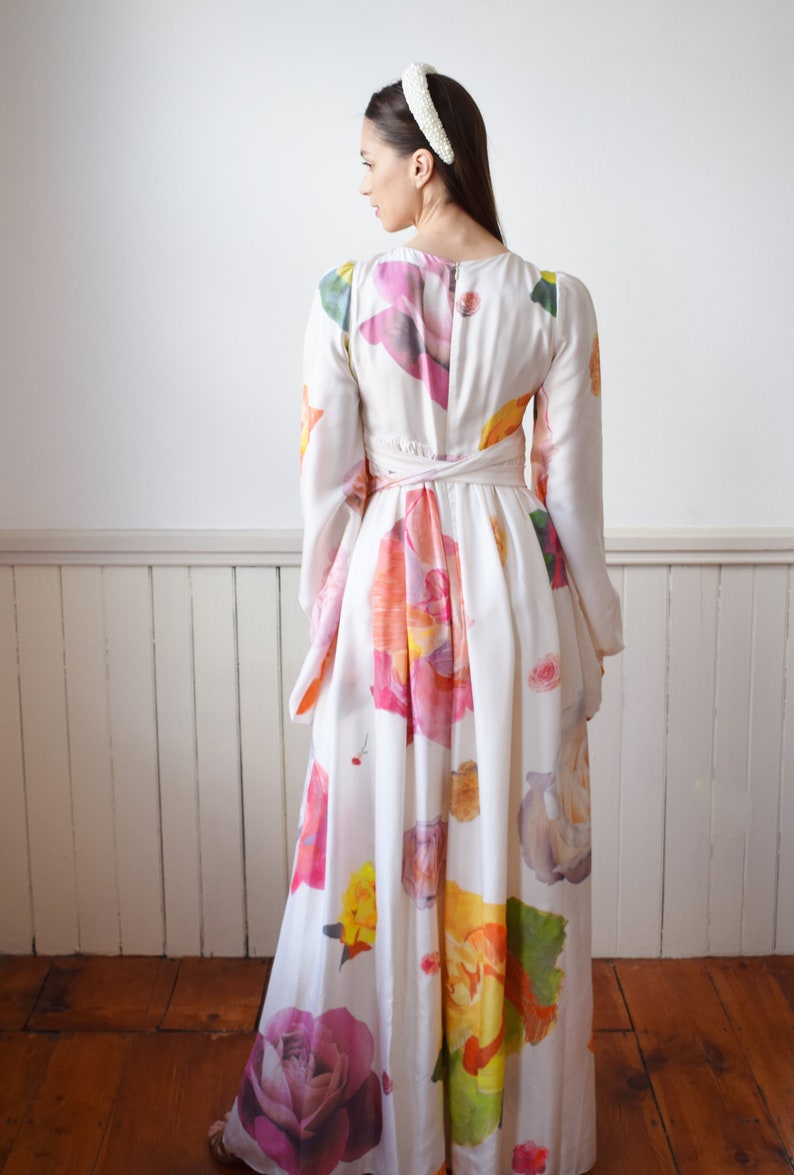 Vintage Y2K Isaac Mizrahi Painted Silk Gown S Designer Floral Print Gown Bridal Wedding Dress image 7