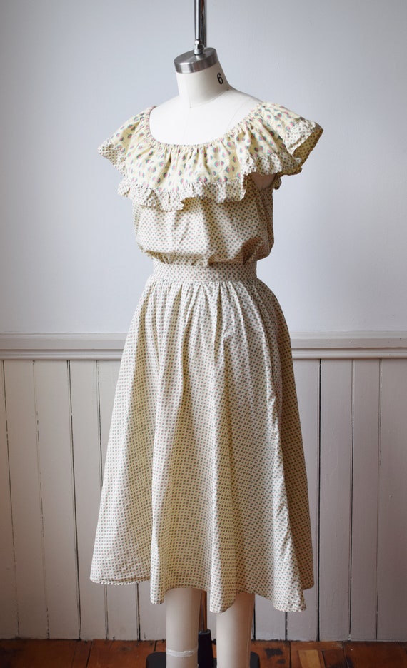 1970s Ruffle Neck Cotton Dress Set | S - image 6