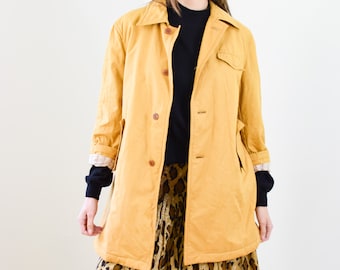 Vintage Romeo Gigli Chore Jacket | XS-M | 1990s Mustard Yellow and Orange Flannel Lined Cotton Coat