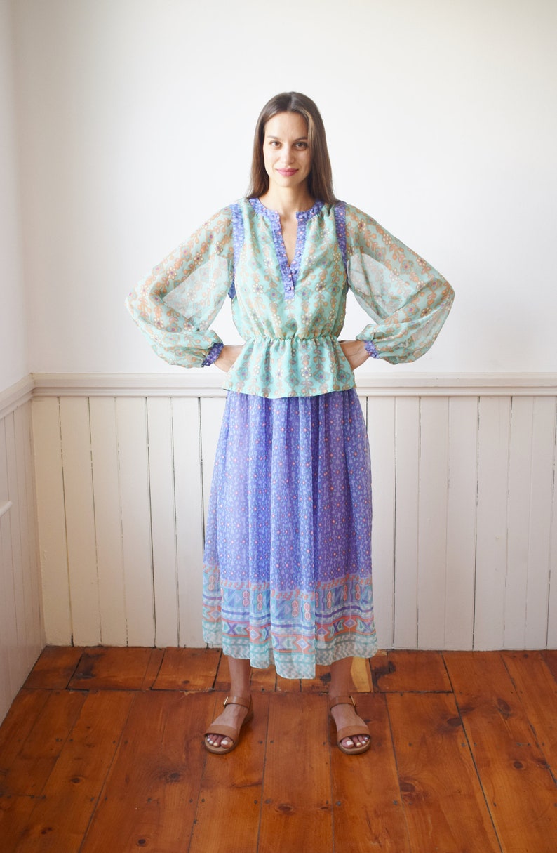 1970s Chiffon Peasant Dress Set S image 6