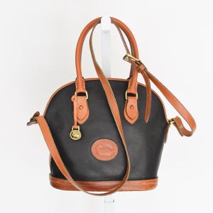 Vintage 1990s Dooney & Bourke Norfolk Handbag | Black and Tan All Weather Leather