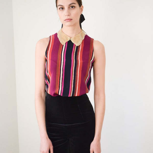 Vintage Chloé Striped Silk Blouse | XS | 1980s Sleeveless Top from Chloé