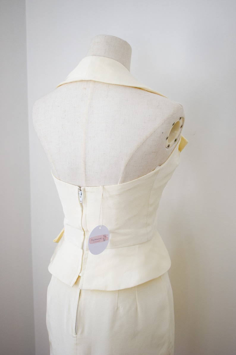 Vintage 1990s Kris Kole Halter Mini Dress Set XXS 1980s/90s White/Cream Halter Top with Bow and Mini Skirt image 6