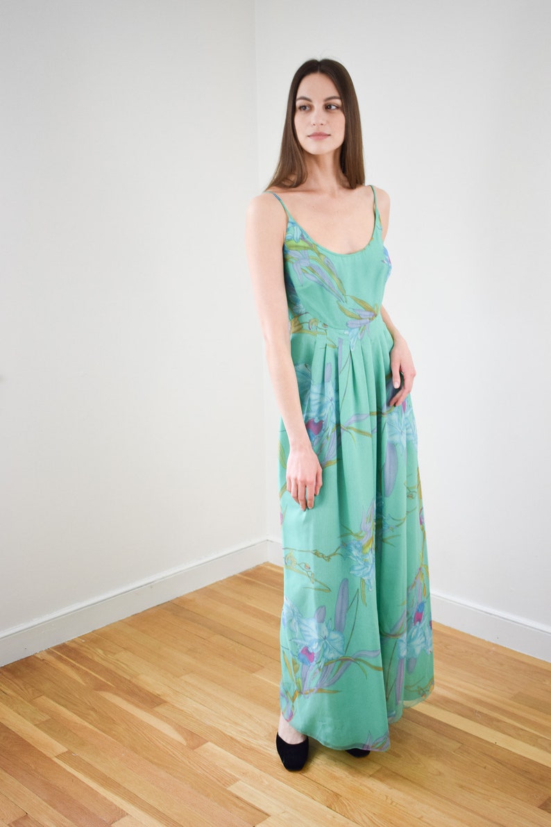 1970s Orchid Print Chiffon Gown XS/S image 6
