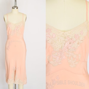 Vintage 1930s Pink Silk and Lace Slip | XS/S | Antique 30s Bias Cut Slip Dress
