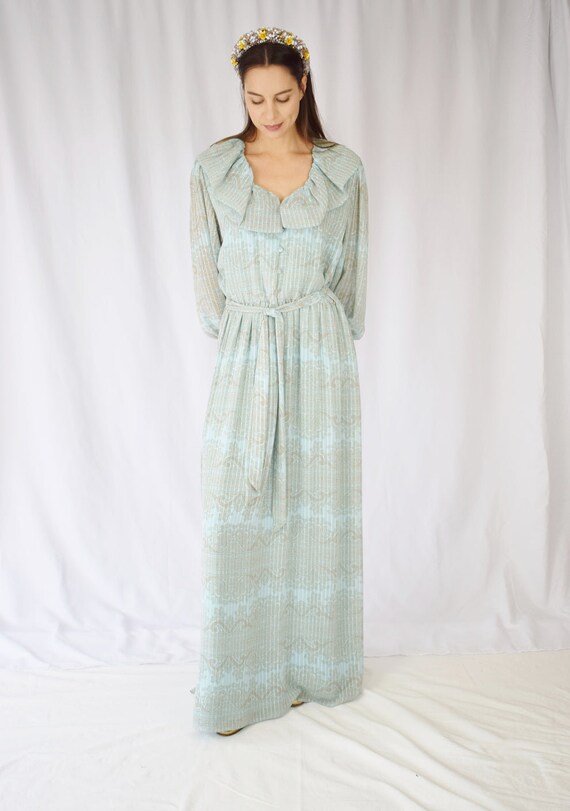 Vintage Hanae Mori Chiffon Gown | M/L | 1980s Blu… - image 4