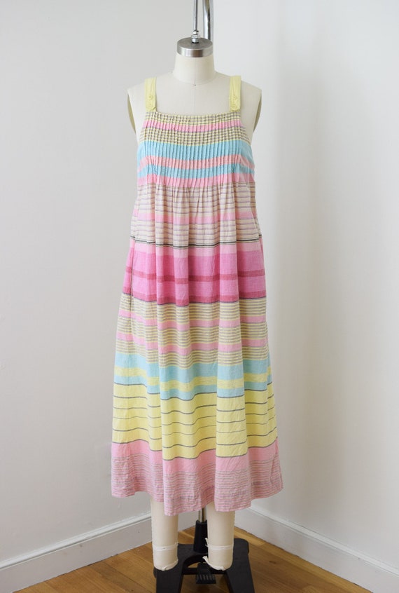 Vintage 1980s Striped Indian Cotton Dress | S | 80