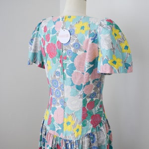 Vintage Belle France Floral Print Dress M 1980s/1990s Cotton Dress with Butterfly Sleeves and Dropped Waist Jane Schaffhausen image 4