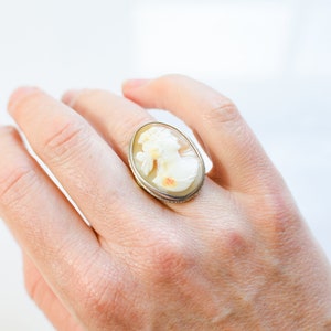 Large Antique Victorian Sterling Silver and Cameo Ring | 5.5
