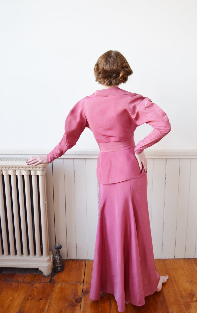 Vintage 1930s Belted Jacket and Dress XXSXS 1930s 3 Piece Pink Taffeta Gown