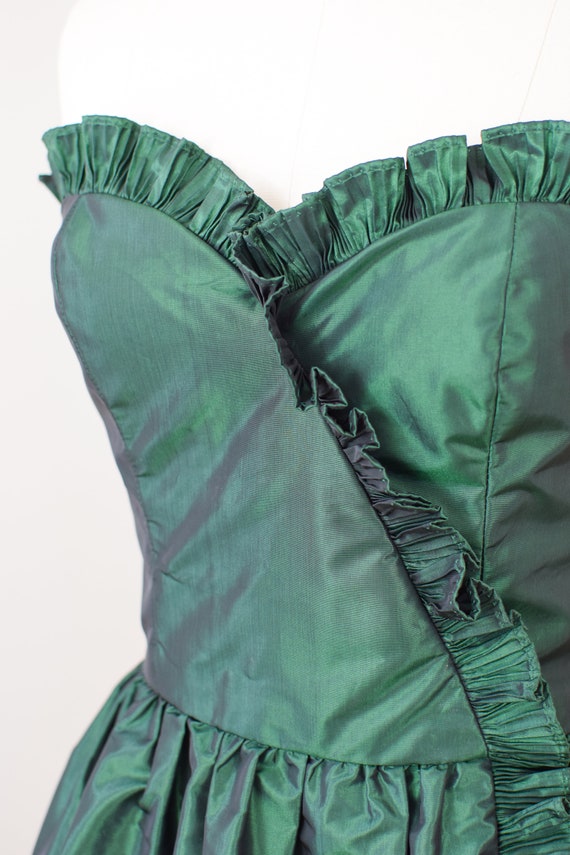 Vintage 1970s/80s Victor Costa Green Taffeta Cock… - image 7