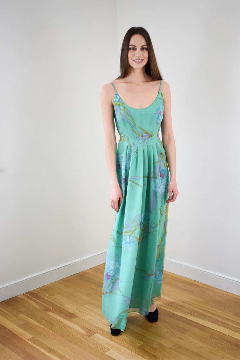 1970s Orchid Print Chiffon Gown XS/S image 4