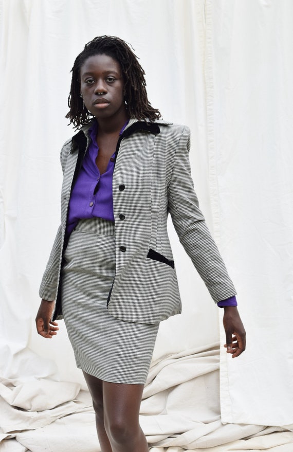 Vintage Norma Kamali Houndstooth Skirt Suit | 1980
