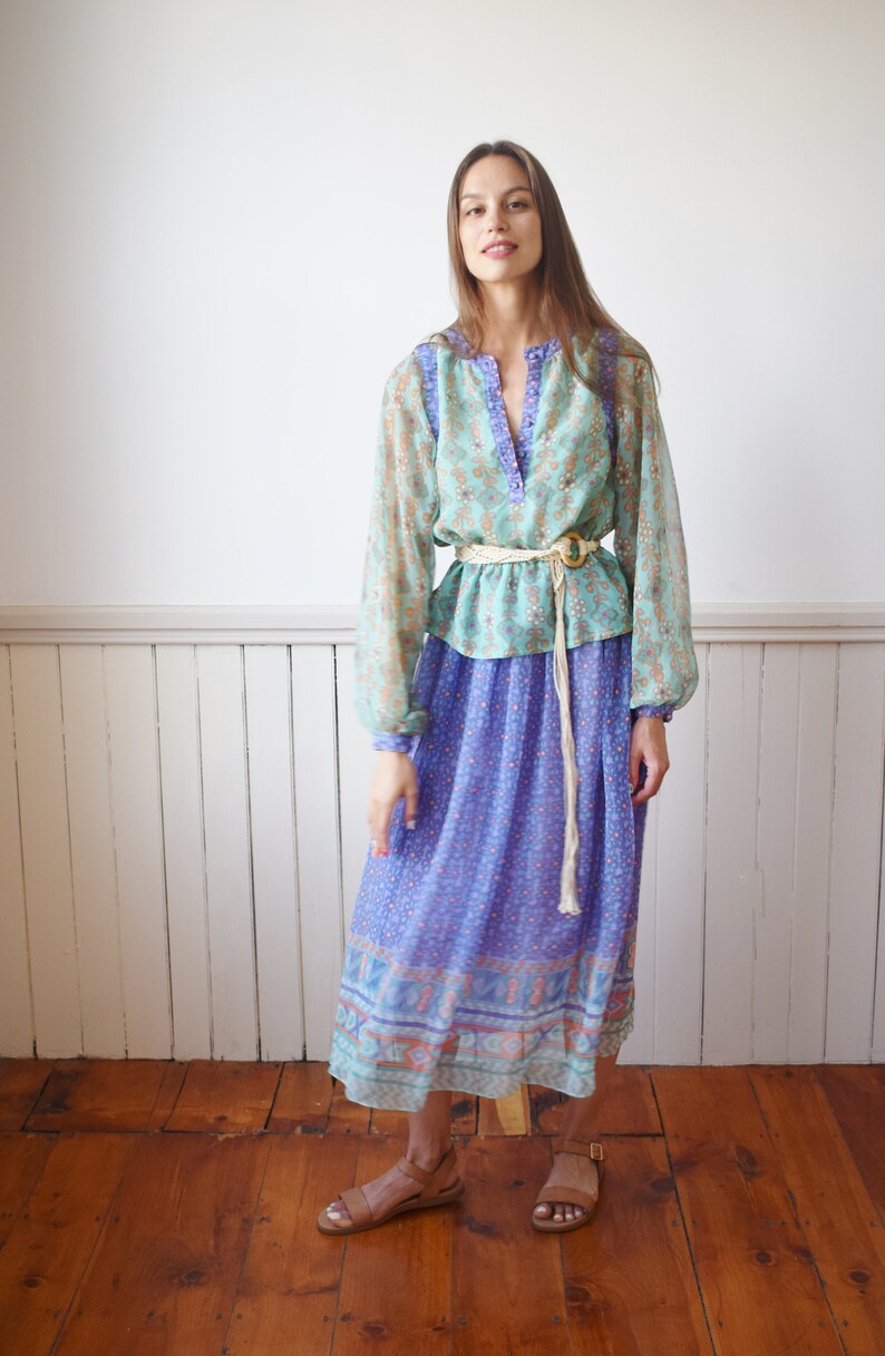 1970s Chiffon Peasant Dress Set S image 4