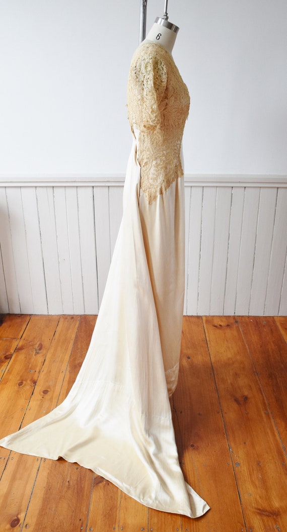 Antique Silk Satin and Lace Edwardian Wedding Gow… - image 6