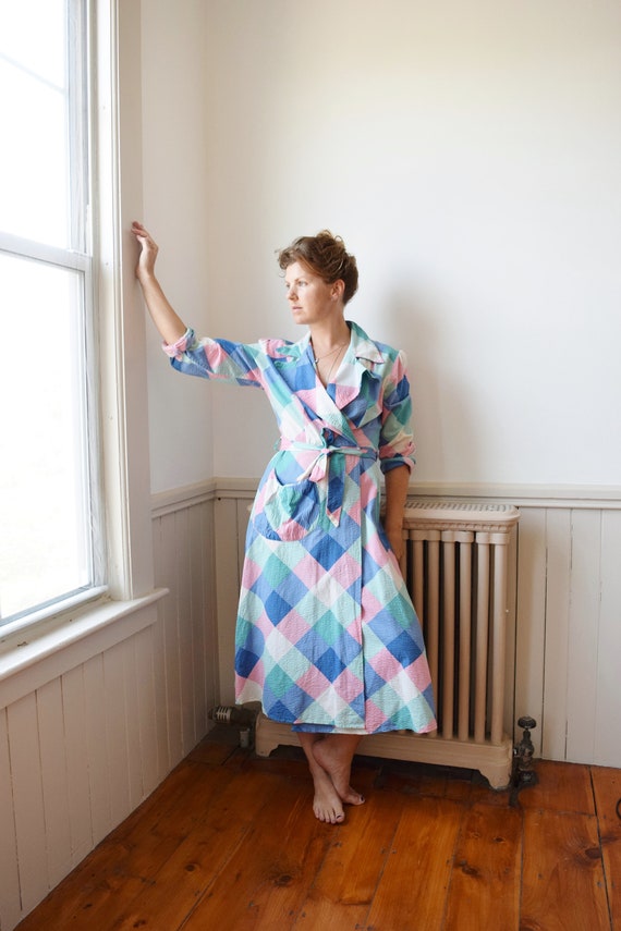 1940s Pastel Check Wrap Dress(ing Gown) | Vintage