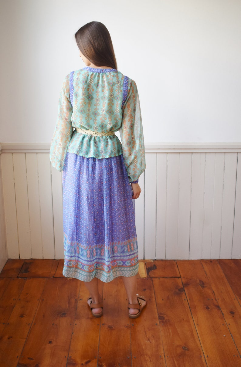 1970s Chiffon Peasant Dress Set S image 5