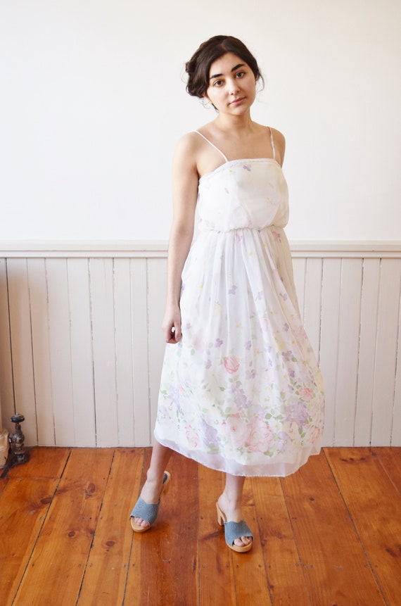 1970s Spring Posy Chiffon Dress | Vintage 70s Flor
