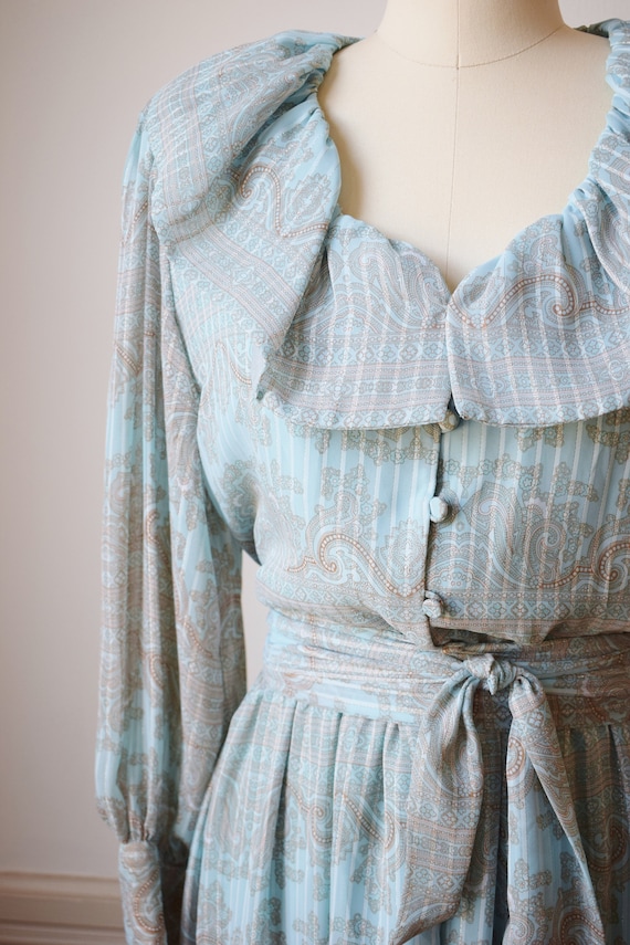 Vintage Hanae Mori Chiffon Gown | M/L | 1980s Blu… - image 7