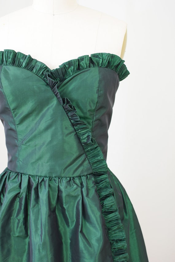 Vintage 1970s/80s Victor Costa Green Taffeta Cock… - image 6