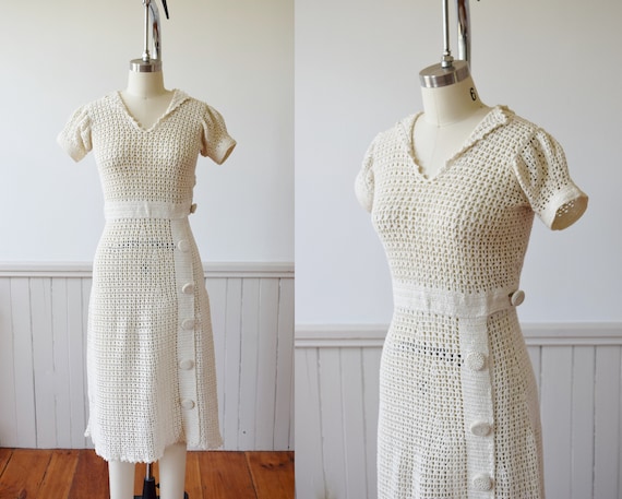 1930s Crochet Dress Day Dress | 1930s Vintage Hand