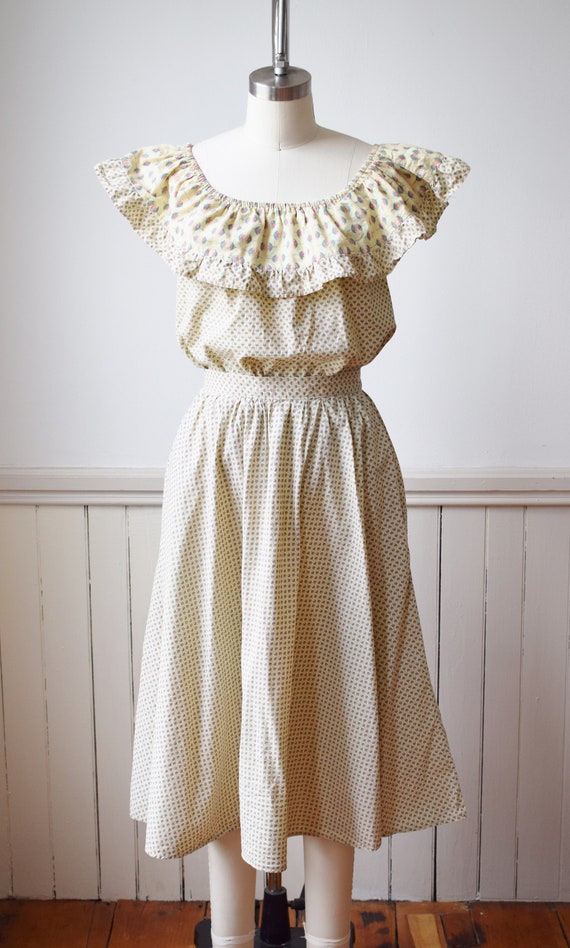 1970s Ruffle Neck Cotton Dress Set | S - image 1