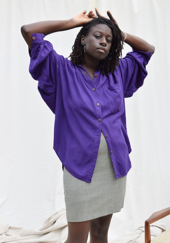 1980s Royal Purple Poet Sleeve Top | Vintage 80s P