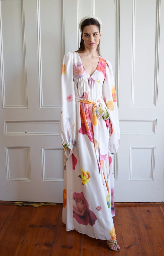 【RIM.ARK】美品✨定価2.8万 U-art shirt dress Vintage Y2K Isaac Mizrahi Painted Silk Gown | S | Designer Floral