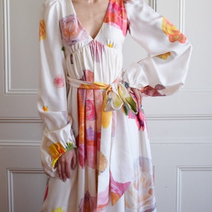 Vintage Y2K Isaac Mizrahi Painted Silk Gown S Designer Floral Print Gown Bridal Wedding Dress image 4