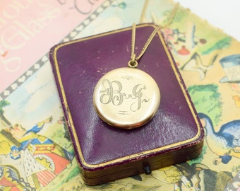 Vintage "Rope" Font Goldfill Locket | Initials EC and BJ