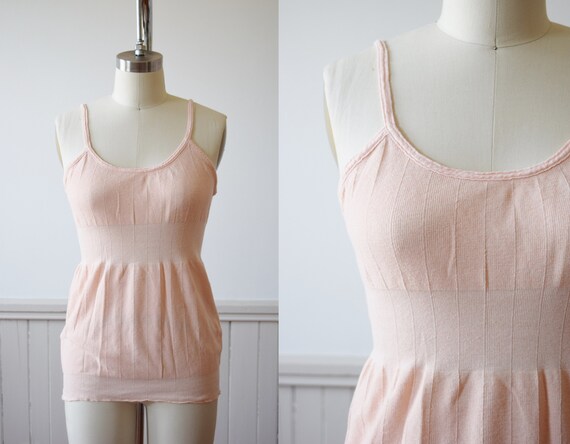 1930s Rib Knit Tank | Vintage 30s Pink Undershirt