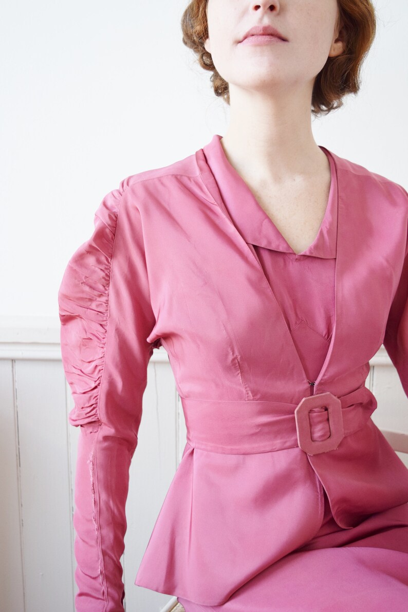 Vintage 1930s Belted Jacket and Dress XXSXS 1930s 3 Piece Pink Taffeta Gown