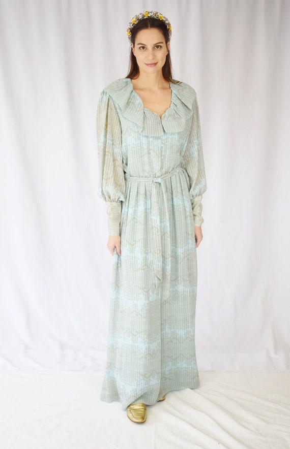 Vintage Hanae Mori Chiffon Gown | M/L | 1980s Blu… - image 2