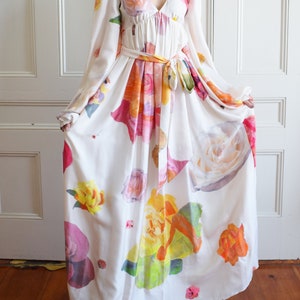 Vintage Y2K Isaac Mizrahi Painted Silk Gown S Designer Floral Print Gown Bridal Wedding Dress image 5