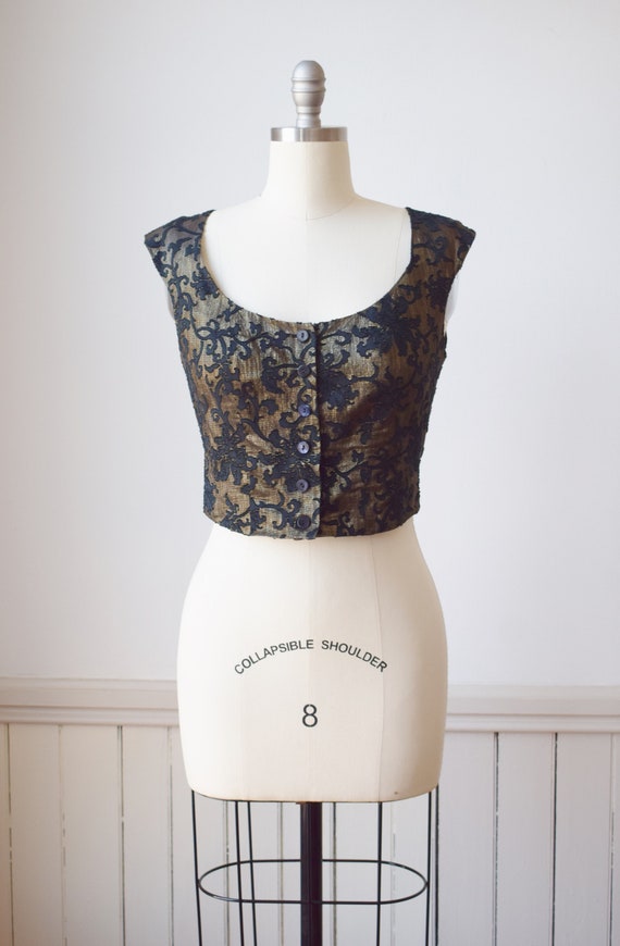 Vintage 1990s Kenzo Metallic and Flocked Bodice | 