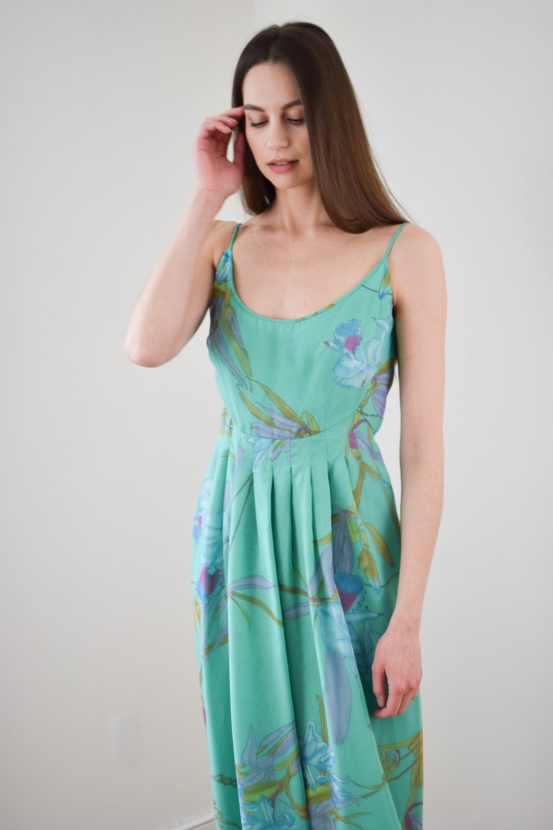 1970s Orchid Print Chiffon Gown XS/S image 5