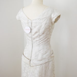 Vintage 1950s/1960s Silk Dress by Adele Simpson S/M 50s/60s White Silk Satin Jacquard Wiggle Sheath Dress Wedding Dress Bridal Gown image 7