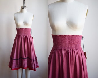 Vintage 1980s Kenzo Ultra High Waist Skirt | XS/S | red elastic waist full midi skirt | wool / cotton blend by Kenzo Paris